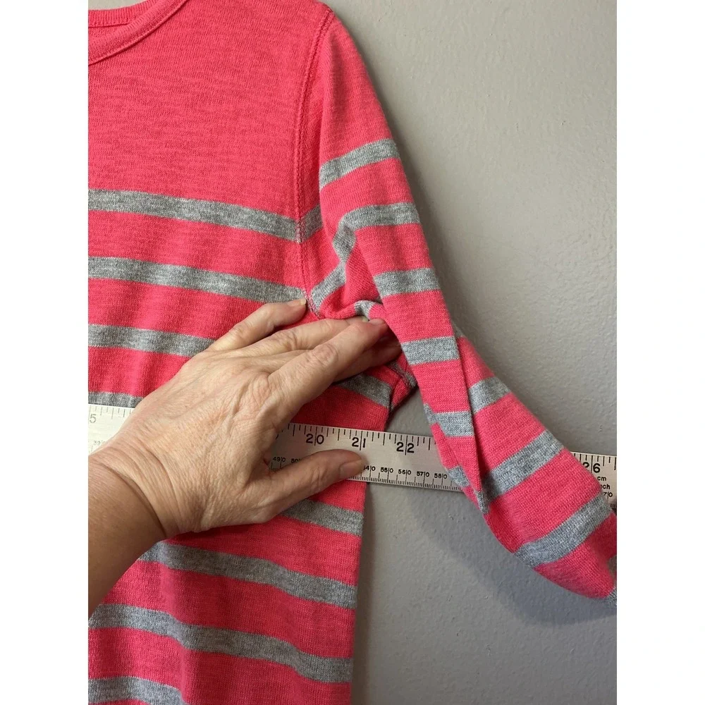 Talbots Womens Coral Pink Grey Striped Long Sleeve Cotton Blend Knit Sweater  Lg